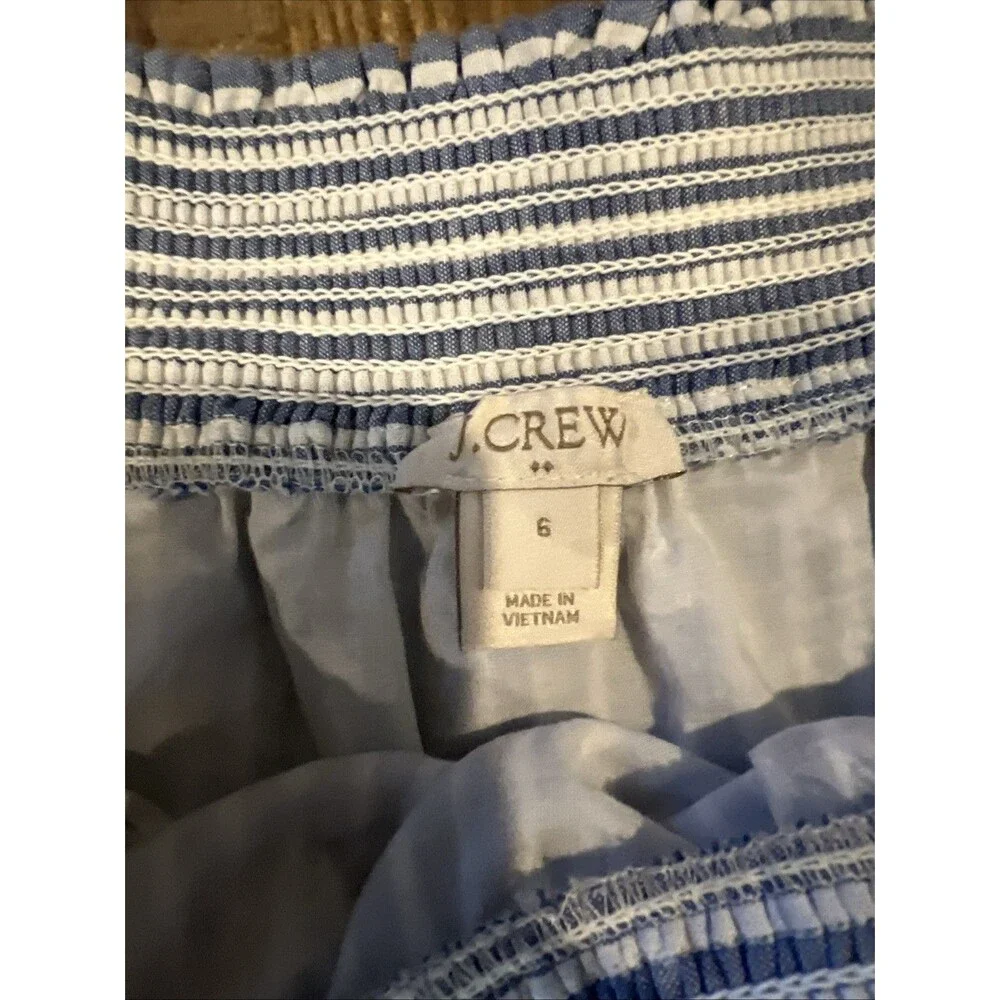 J Crew Seersucker Off The Shoulder Shift Dress Womens Sz 6 Blue & White Striped